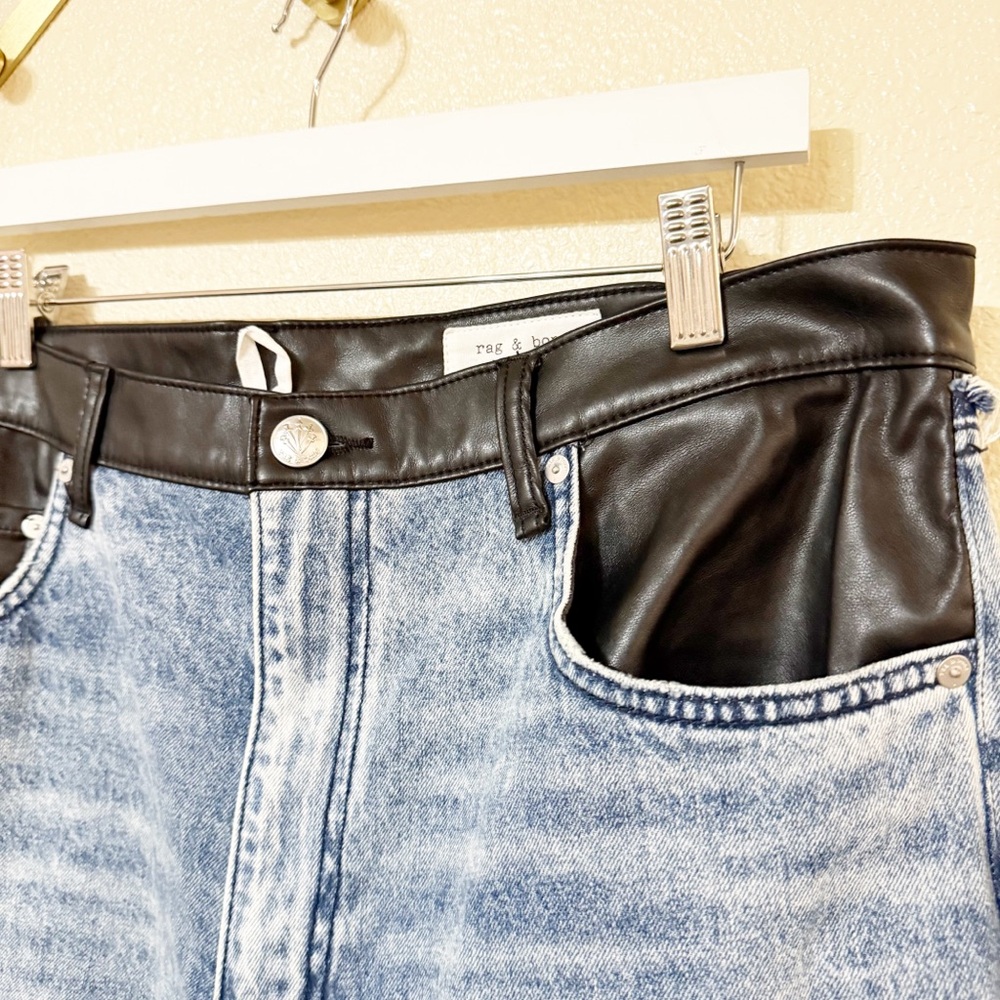 NEW Rag & Bone Shea Mixed Media Faux Leather Denim Combo High Rise Relaxed Jeans - Picture 13 of 14